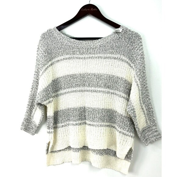 New Hollister Women Oversized Crewneck Sweater Size L Short White Striped 1126U - Picture 3 of 12